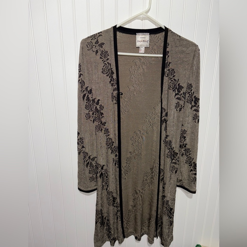 Joseph Ribkoff Black and Brown Floral Cardigan| Size 6